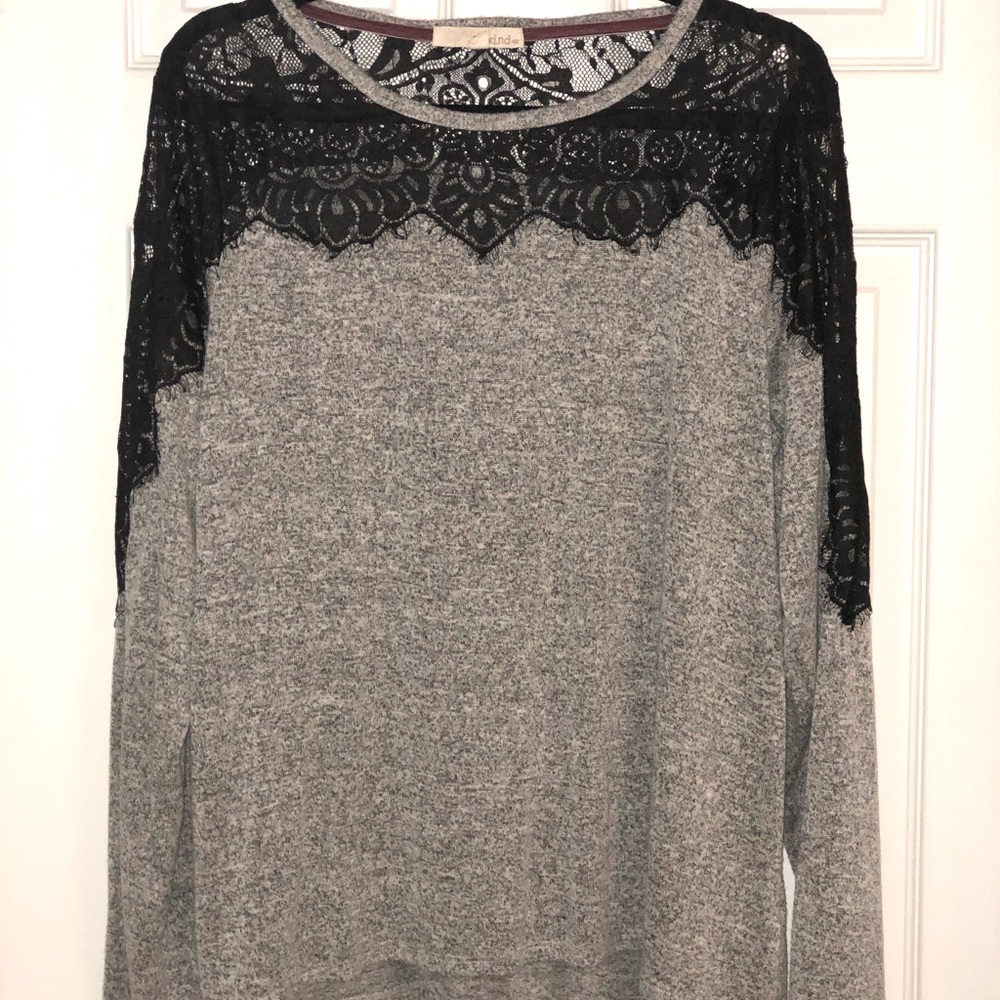 Gray Laced Sleeve Sweater